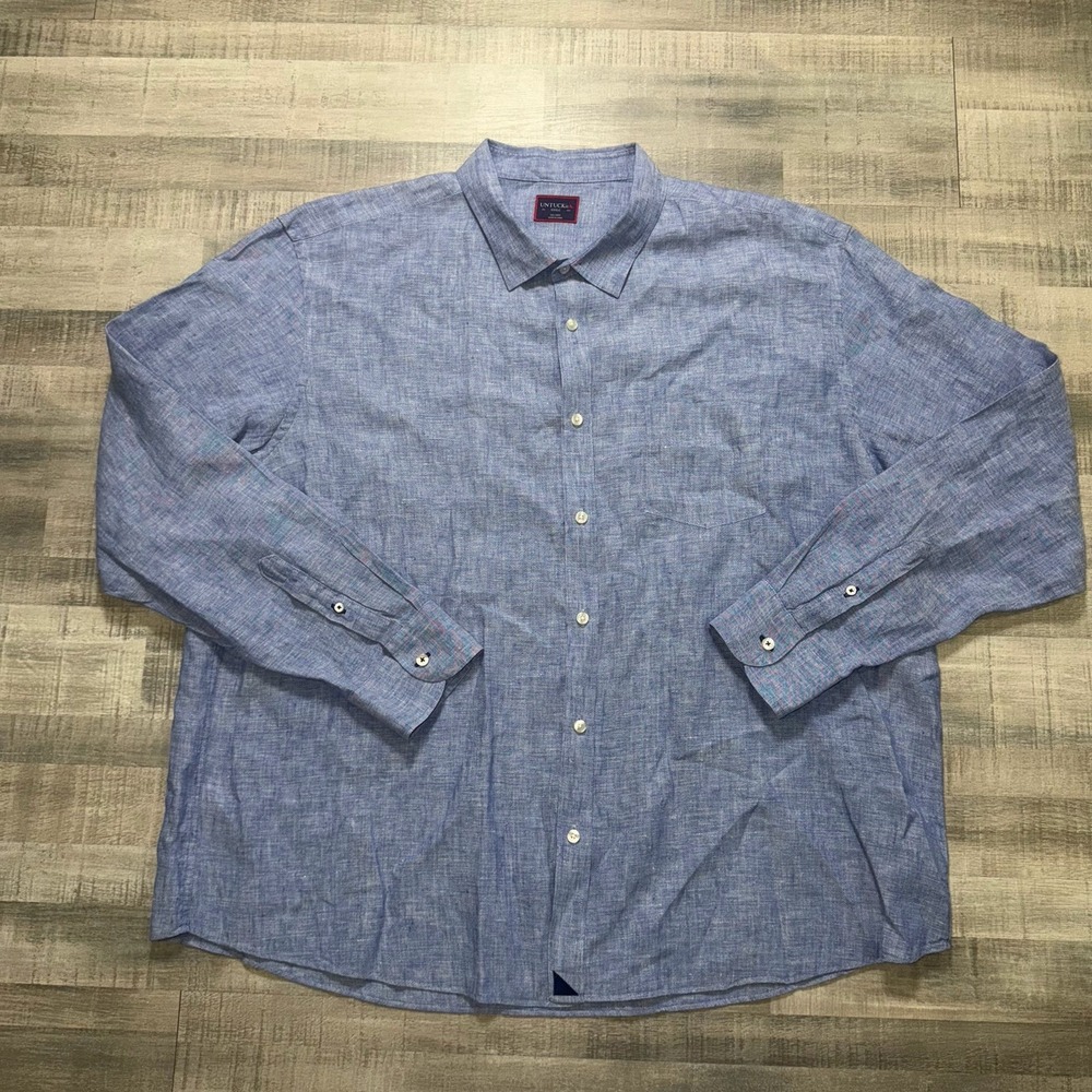 UNTUCKit Men's XXXL Ocean Blue Linen Classic Fit Long Sleeve Button Up Shirt